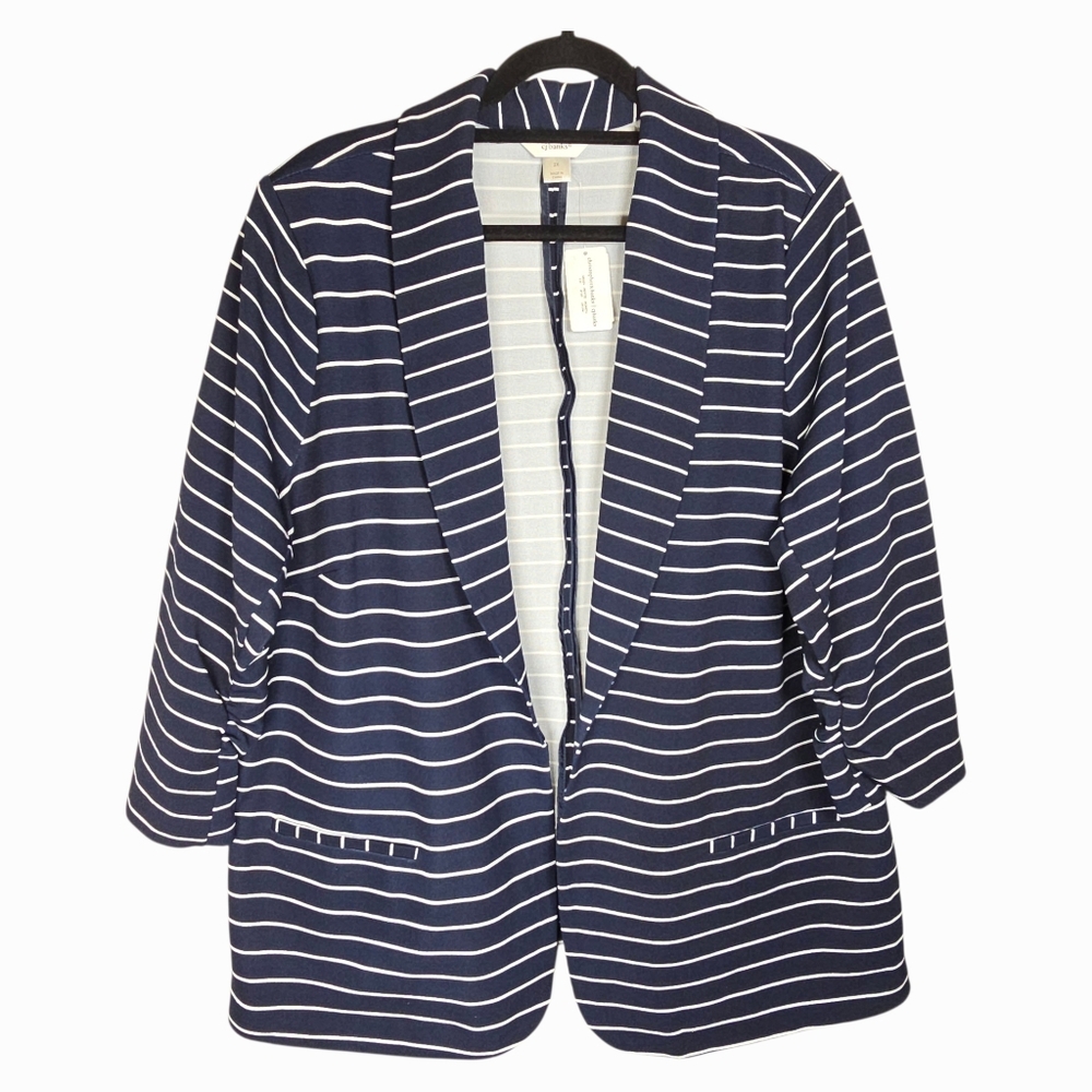 CJ Banks Women's Stripe Open Cardigan Jacket Navy White NWT 2X Career Casual